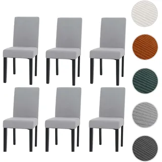 6er-Set Esszimmerstuhl Littau, Stuhl Küchenstuhl Hochlehner, Stoff/Textil Cord Holz ~ hellgrau, dunk