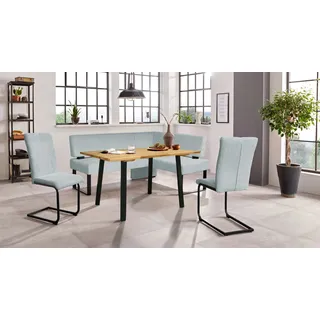 OTTO home "Oliver", Set, 4-tlg, 4 Stk. tlg. Eckbank mit Wellenunterfederung im Sitz, Tisch Massiv Eiche, hellblau (castello 8624), schwarz),