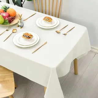 Hiasan Tischdecke Abwaschbar Abwischbare Tischtuch Eckig Creme 140x200cm | Tischdecken Stoff, Table Cloth Lotuseffekt Wasserabweisend für Esszimmer Küche Outdoor Wetterfest Geburtstag Party Biertisch