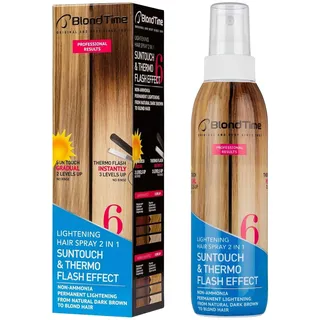 BLOND TIME Aufhellungsspray für blondes Haar | 2-in-1 Haaraufheller mit Suntouch & Thermo Flash | Schonende Aufhellende Haarpflegelotion | Für Natürliches Blond | Ammoniakfrei | 200 ml