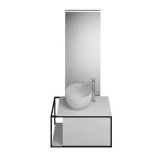 burgbad Junit Set Mineralguss-Waschtisch inklusive Waschtischunterschrank, Version links, inklusive Leuchtspiegel SFLG076, Breite: 765mm, SFLG076LF3148G0175, Farbe: Weiß Hochglanz / Weiß Glänzend