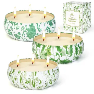 280Std Citronella Kerze Outdoor, 3 x 400ml Citronella Kerze Groß mit 3 Docht Duftkerze Natürliche Sojawachs XXL Citronella Kerzen Set für Garten Terrasse Picknicks Patio