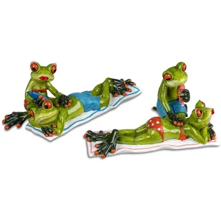 formano 2er Set Froschpaar Strandurlauber lustige Frösche 20cm Figur Dekoration Handbemalt Kunststein Urlaub