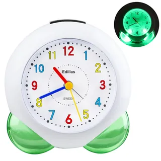 Edillas Wecker Kinder Jungen Mädchen, Fußball Wecker Analog Geräuschlos Ohne Ticken mit Licht Schlummerfunktion für Kinder Schlafzimmer Nachttisch Tisch Aufwachenuhr (Grün)