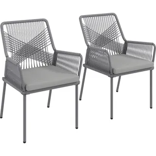 Outsunny 2er Set Gartenstuhl Rattan Gartenmöbel mit Armlehne Rückenlehne - Dunkelgrau