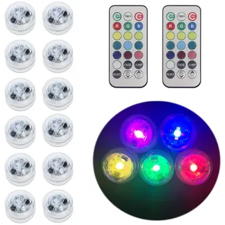 Anzhen 12 Stück Mini Unterwasser Led Teelichter mit Fernbedienung,RGB Multi Mehrfarbige LED Teichbeleuchtung,Poolbeleuchtung Unterwasser Licht für Aquarium Pool Vase Weihnachten