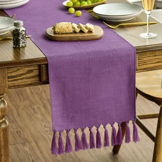 Artoid Mode Flieder Lila Landhausstil Quasten Tischläufer, Waschbar Küche Tisch Dekoration Party Geburtstag Hochzeit Dekor 33x243 cm