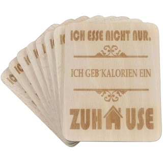 8 Stück Raclette Untersetzer mit Lasergravur"Ich esse nicht nur." aus Buchenholz, 100x80x7mm