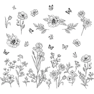 FUFUQUARE Schwarze Kletterranke Wandtattoo Wandaufkleber Garten Blume Pflanzen Rose Schmetterling Wandsticker Wanddeko für Schlafzimmer Wohnzimmer Sofa Hintergrund (SchwarzB)