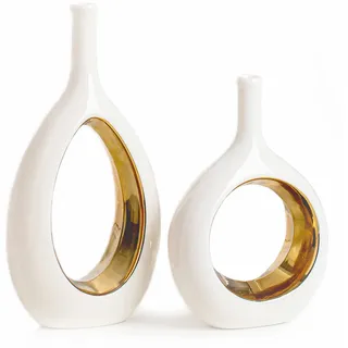 Weißgold-Vase, Moderne Vase, Vasen für Dekoration, Keramikvase für Regaldekoration, Zuhause, Büro, Wohnzimmer, Bücherregal, Tafelaufsätze, dekorative Vase, Tischdekoration, 2er-Set