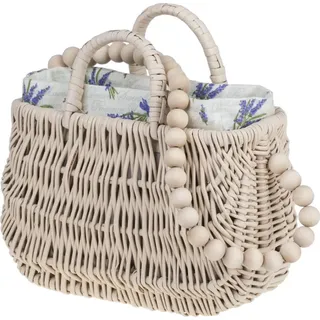 Korbtasche aus Weide geflochten Flechttasche mit Henkel Damentasche aus Korbgeflecht Schultertasche Strandtasche - Beige