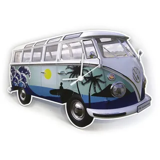 BRISA VW Collection - T1 Bulli Bus Wanduhr | Volkswagen Uhr Uhrwerk Zeitanzeiger Zeitmesser, Analog Geschenk Retro Fanartikel, MDF Platte, Surf/Blau