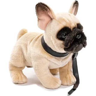 Uni-Toys - Französische Bulldogge (beige), mit Leine - 27 cm (Länge) - Plüsch-Hund, Dogge, Haustier - Plüschtier, Kuscheltier