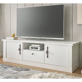 furn.design Fiastra TV-Lowboard 155 cm Weiß Holz, Kunststoff, Metall, Holzwerkstoff