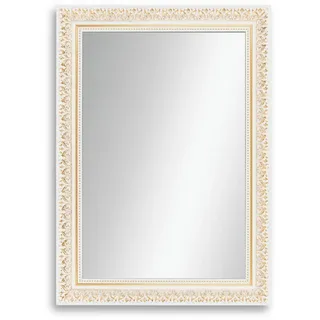CLAMARO 'Friedrich' Antik Wandspiegel 60x90 cm mit Rahmen | Weiss Gold | Shabby Chic Vintage Barock Spiegel mit Holzrahmen | Barockspiegel inkl. Metall Aufhänger und Montagematerial