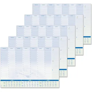 SIGEL H7350/5 Papier-Schreibtischunterlage DIN A2, Kalender 2027-2029, Tages- und Wochenplan, 30 Blatt, 5 Stück, blau, Schreibunterlage zum Abreißen aus nachhaltigem Papier