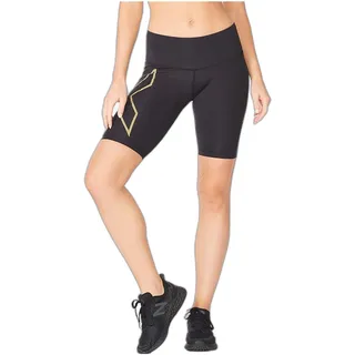 2XU Light Speed Mid Rise Kurze Leggings - Black / Gold Reflective - L