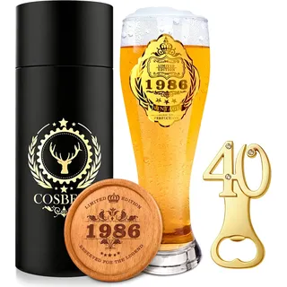 COSBERY 1986 Geschenke zum 40 Geburtstag Mann, 1986 Bierglas mit Gravur 580ml, Personalisierte Deko 40. Geburtstag Mann, Bier Geschenke Geburtstagsgeschenk für Männer 40 Freunde Brüder Geschenkidee