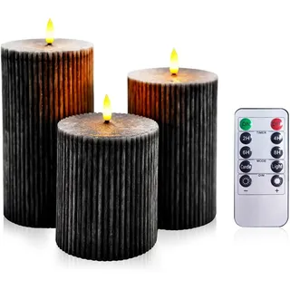 AiiBowy [3er Set Led Kerzen 4"/5"/6”, Flammenlose Kerzen mit Fernbedienung Timer Funktion Batteriekerzen, Weihnachtskerzen, LED Stabkerzen Home Deko, Wohnzimmer, Outdoor, Geburtstag, Party,(Schwarz)