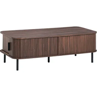 BELIANI Couchtisch Dunkelbraun MDF-Platte mit 2 Schiebetüren Lamellen-Optik Rechteckig Retro Sofatisch Kaffeetisch Wohnzimmer Esszimmer Ausstattung - Braun, Schwarz