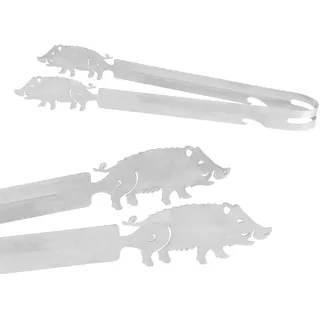 LOLANIUT Grillzange Motiv Wildschwein Edelstahl, Bratwurstzange für Jagd Jäger Jägerin Weihnachten Männergeschenk Jagdgeschenk Jäger Geschenk, Spülmaschinengeeignet, Silber