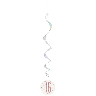 Hängende Wirbel-Geburtstagsdekorationen - 81 cm - 16. Glitzer-Roségold-Geburtstag - 6er-Packung