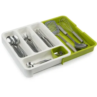 Joseph Joseph DRAWER STORE Erweiterbarer Besteckkasten, Plastik, Weiß/Grün, Kompakt: 38x29x5.3cm, Erweitert: 38x48x5.3cm