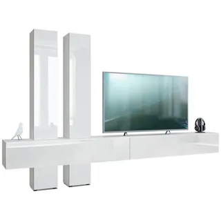 Vladon Wohnwand Weiß Hochglanz Holzwerkstoff, 330x204x39 cm, Wohnzimmer, Wohnwände,