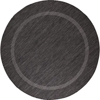Carpetsale24 In- & Outdoor Teppich - Wetterfestes Flachgewebe in Sisal-Optik mit Bordüre, Küchenteppich, Terrasse, Wohnzimmer & mehr, Grösse: 200 cm Rund - Schwarz