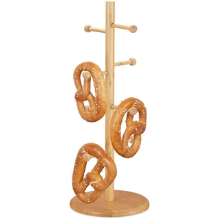Relaxdays 10032114 Brezelständer Bambus, 8 Stangen, H x D: 50 x 19,5 cm, großer Brezelbaum, Tassenhalter, Wurstständer, Natur, Hellbraun