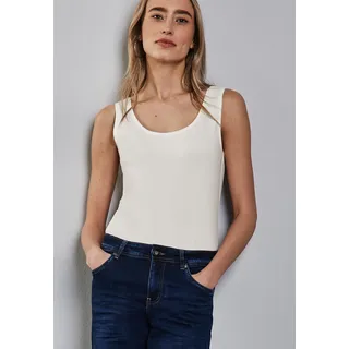 STREET ONE "Style ANNI", Damen, Gr. 40, weiß (sanftes weiß), Jersey, Obermaterial: 48% Baumwolle, 48% Modal, 4% Elasthan, unifarben, regular fit taillenbedeckt, Rundhals, Tops Tanktop