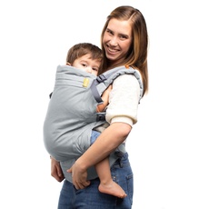 Beco Toddler Babytrage mit extra breitem Sitz - Kindertragerucksack aus 100% Baumwolle, 2 Tragepositionen, Kindertrage Bauch/Kindertrage Rücken, Kindertrage Wandern, 9-27 kg (Grau)