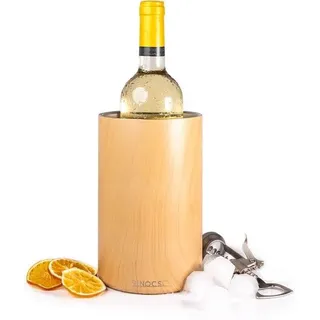Unyqoos® Edelstahl-Weinkühler, doppelwandig in Holzoptik – 11 cm Öffnung, kondensfreier Flaschenkühler für Wein, Champagner & Rosé