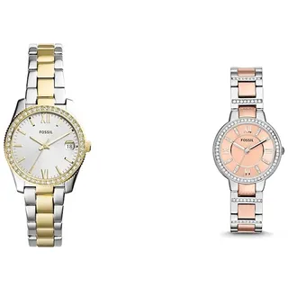 Fossil Damenuhr Scarlette Mini, 32 mm Gehäusegröße, Quarzwerk, Edelstahlarmband & Damenuhr Virginia, 30mm Gehäusegröße, Quarzwerk, Edelstahlarmband