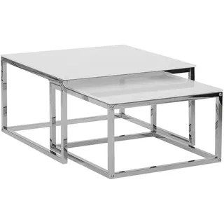 Beliani Couchtisch 2er-Set Quadratisch Weiß/Silber Brea , Glas , 60x35x60 cm , Wohnzimmer, Wohnzimmertische, Couchtische