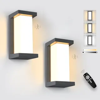 YindaLux 18W Aussenlampe mit Bewegungsmelder, LED Anthrazit Wandleuchte Aussen mit Fernbedienung, IP65 Wasserdichte Modern Wandlampe Innen/Außen, 3000-6500K Dimmbar Außenleuchte für Garten, 2 Stück