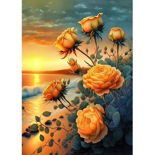 EOBROMD Diamond Painting Erwachsene Blumen, 5D Diamant Painting Bilder Erwachsene Strand, DIY Diamond Painting Bilder Diamant Malerei Sonnenuntergang Set für Wanddekoration 30x40cm