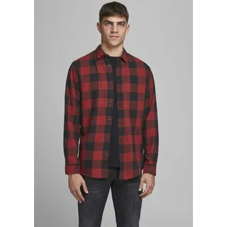 JACK & JONES Karohemd JACK & JONES "JJ JJEGINGHAM TWILL SHIRT L/", Herren, Gr. XL, N-Gr, rot (rot, schwarz), Web, Obermaterial: 100% Baumwolle, kariert, Hemden Karohemd
