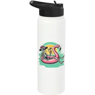 Retro Sommer Skelett Flamingo Float Urlaub Strand Drink Stainless Steel Insulated Water Bottle