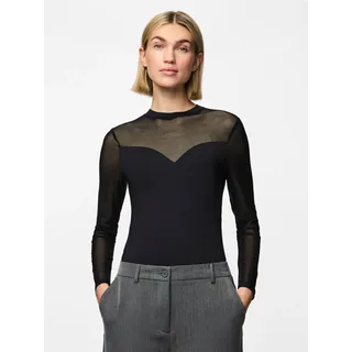Pieces Langarmbody PIECES "PCMILLY LS MESH BODYSTOCKING NOOS", Damen, Gr. S (36), N-Gr, schwarz, Obermaterial: 92% Polyamid, 8% Elasthan, unifarben, Rundhals, Bodys Langarmbody