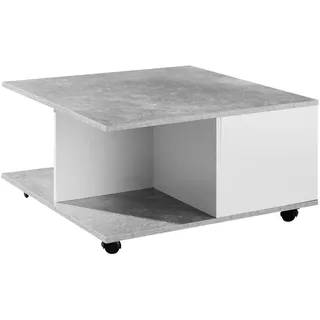 Wohnling Couchtisch Zementgrau Weiß Spanplatte 70 x 36,5 x 70 cm