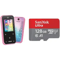 VTech KidiZoom Snap Touch pink – Kinderkamera im Smartphone-Format mit Touchscreen & SanDisk Ultra Android microSDXC UHS-I Speicherkarte 128 GB + Adapter