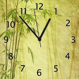 Wallario Design Wanduhr Antiker Bambus aus Echtglas, Größe 30 x 30 cm - Gelb