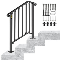 Happybuy Handlauf für 2 oder 3 Stufen Matte Schwarze Treppenschiene Schmiedeeisen Handlauf mit Installationskit Handläufe für Outdoor-Schritte