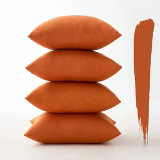 MIULEE Outdoor Kissenbezug Wasserdicht Kissen Wasserfest Dekorative Kissenbezüge Leinen-Optik Sofakissen Dekokissen für Garten Sofa Couch Wohnzimmer Schlafzimmer 4er Set 45x45 cm Orange