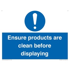 Schild mit Aufschrift "Ensure Products Are Clean Before Displaying", 200 x 150 mm, A5L