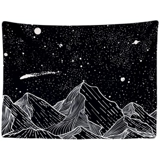 Ulticool - Wandteppich Tapestry Dekoration Wohnung - Berge Natur Universum Schwarz Weiß- 200 x 150 cm groß - Wandtuch Wandbehänge - Accessoires für Schlafzimmer Wohnzimmer Kinderzimmer