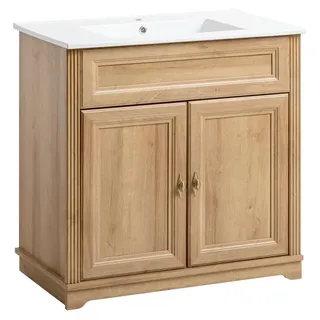 Waschtisch  Waschbeckenunterschrank 80 cm Waschbecken Waschtisch Landhaus Stil - Braun