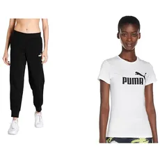 PUMA Damen Sweatpants Tr Cl Jogginghose, Black, XL EU & Damen ESS logo te T shirt, White, XL EU