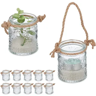 Relaxdays Teelichthalter 12er Set Glas Transparent